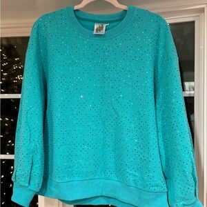 Queen of Sparkles teal/turquoise multicolor rhinestone sweatshirt